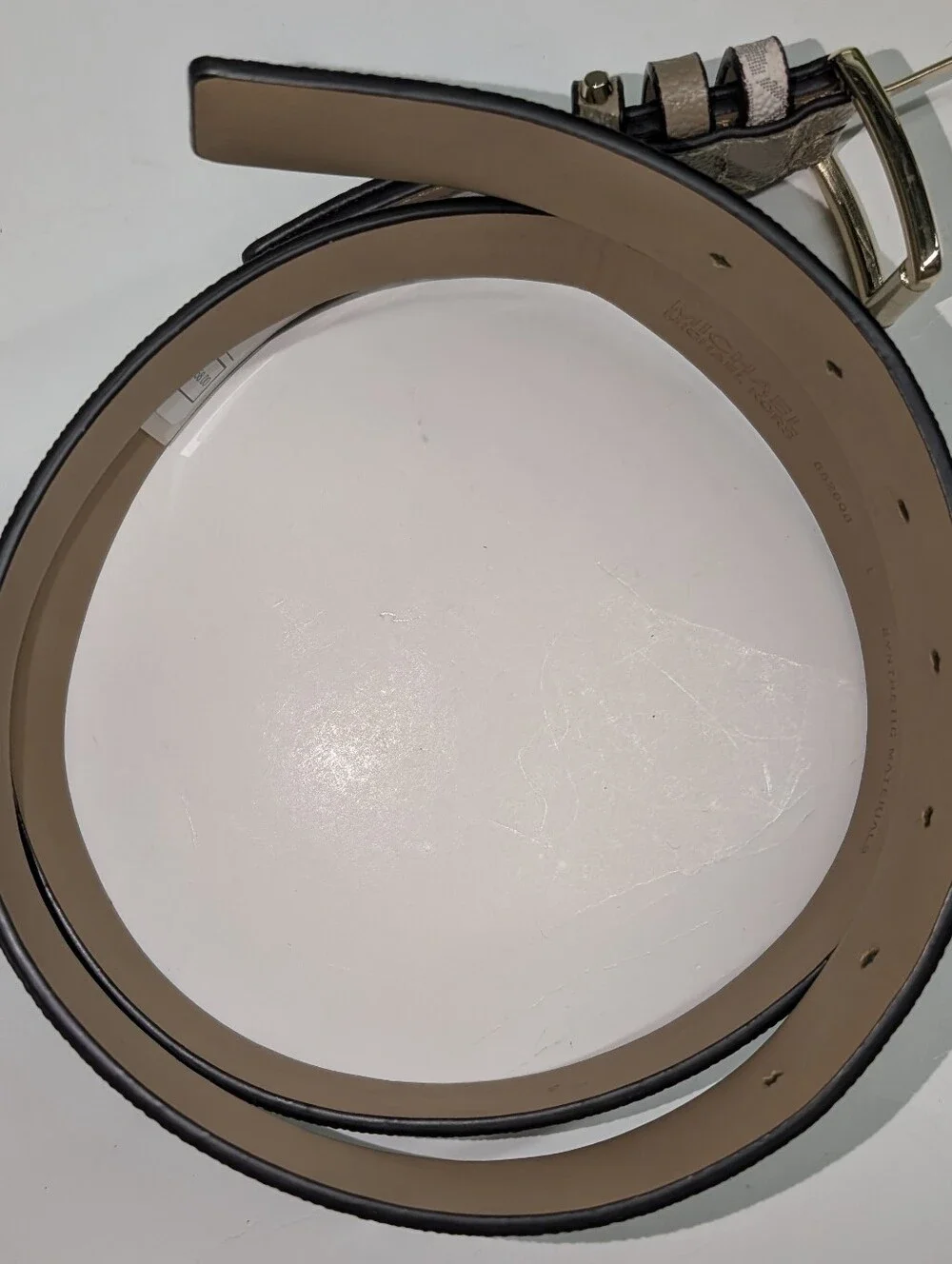 [NWT] Michael Kors Triple Loop Vanilla Belt with Gold-Tone Buckle Size Lg